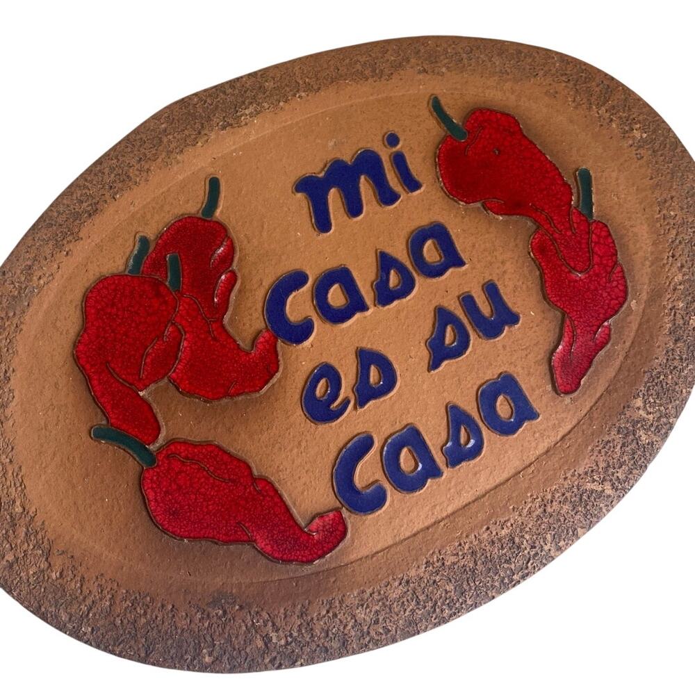 Mexican Pottery Welcome Wall Sign Mi Casa Su Casa Hand Painted Ceramic Large 12"